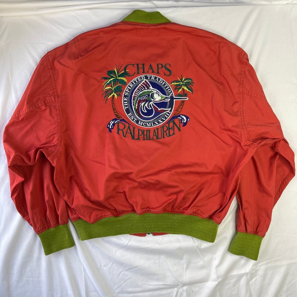Vintage Chaps Ralph Lauren Swordfish Bomber Men's Size Medium Red Yellow